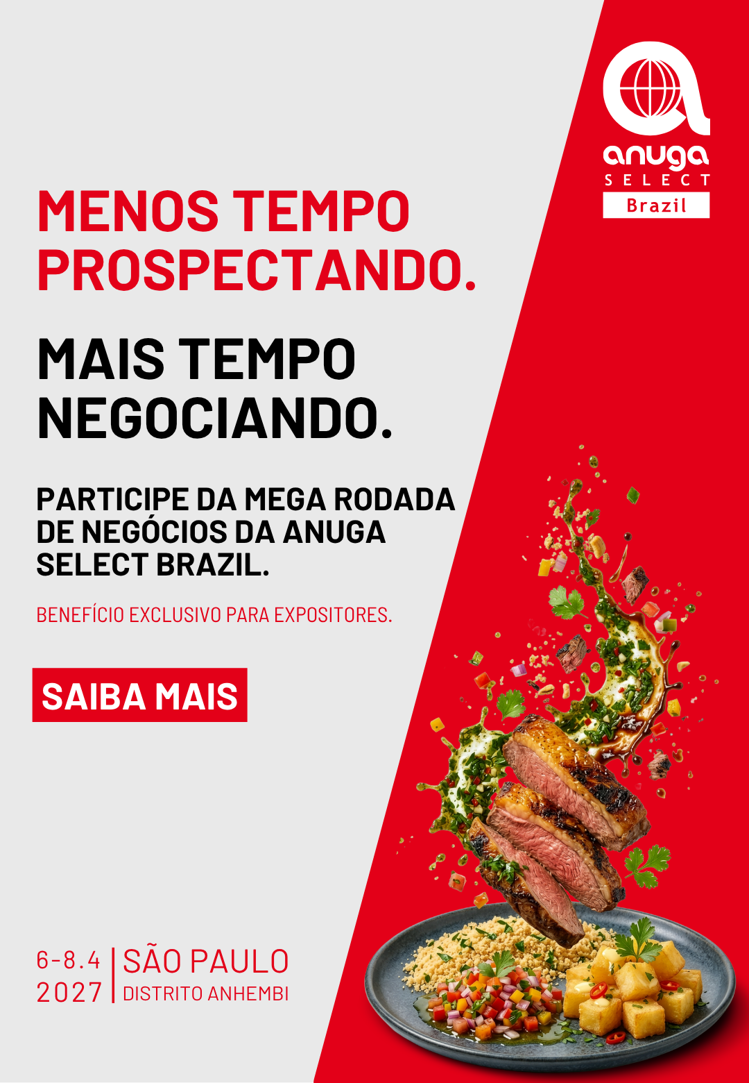Banner da Anuga Select Brazil 2027 divulgando a Mega Rodada de Negócios, benefício exclusivo para expositores.